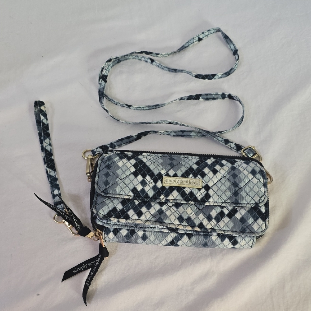 Simply Southern Plaid Clutch/Cross Body In Black and Gray